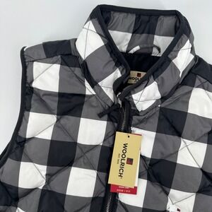 Woolrich Womens XL Black White Buffalo Check Down Vest Quilted Puffer